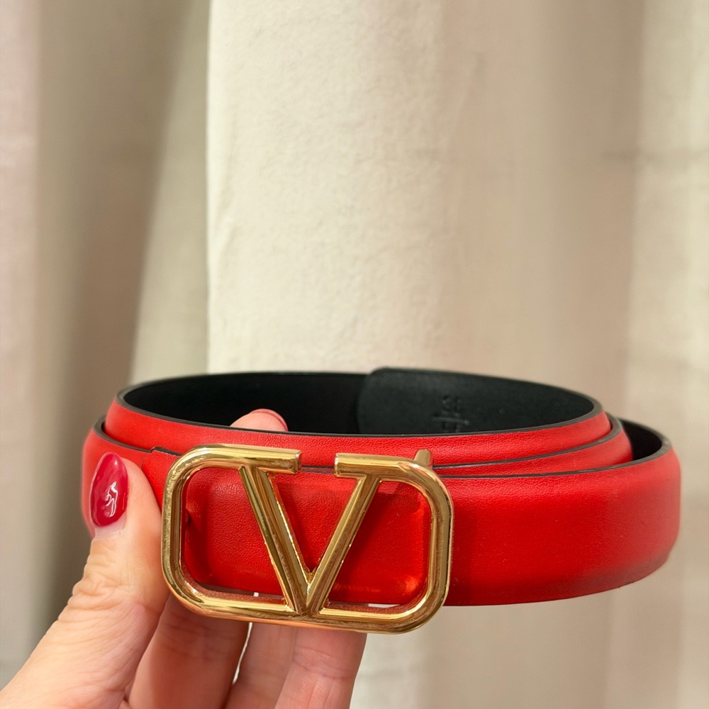Red Leather Belt with Gold Buckle